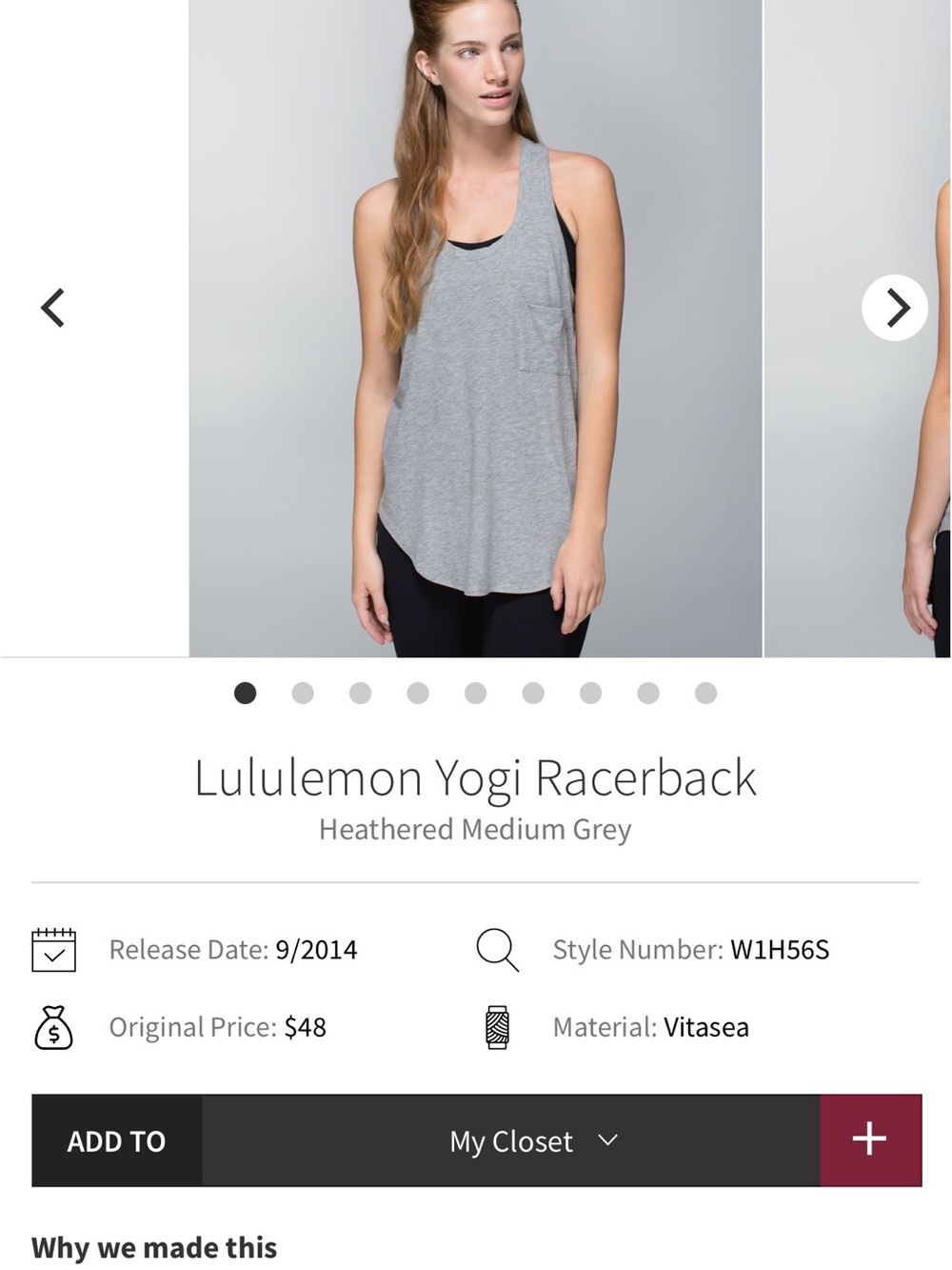 lululemon Yogi Racerback Tank - Heathered Grey - 10/12 Pima cotton